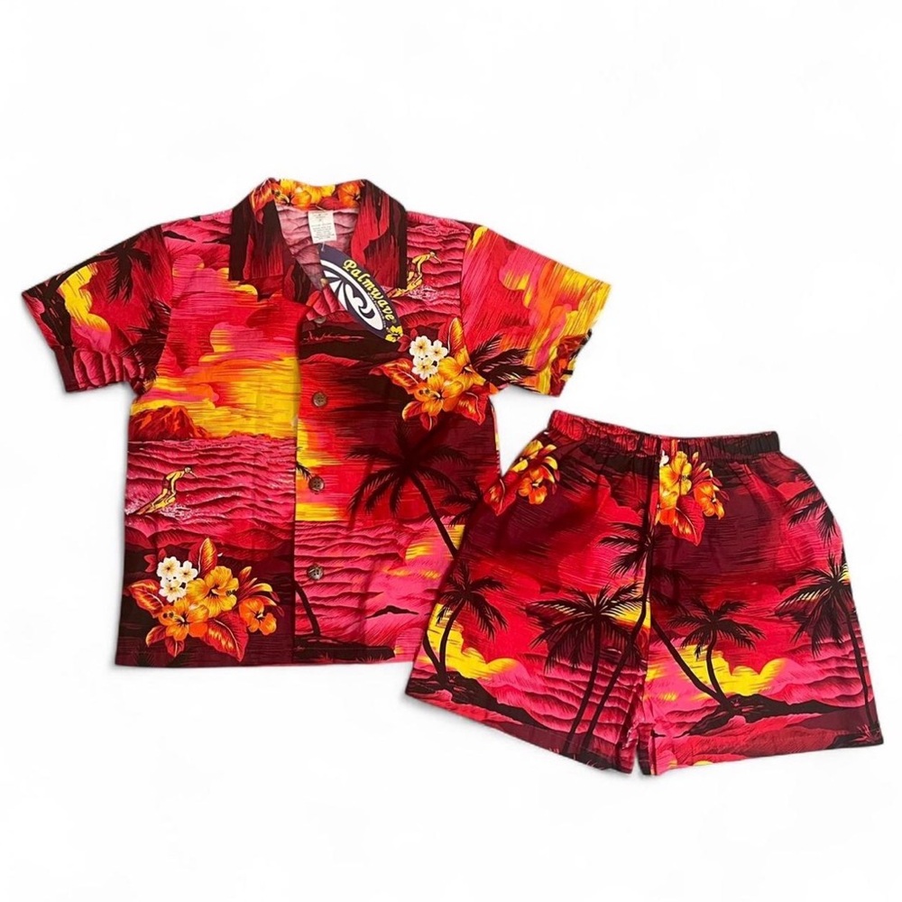 NWT✨ Palmwave Hawaii Tropical Sunset Hawaiian Shirt and Shorts Set Kids size 8